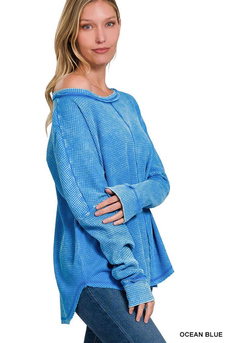 Long Sleeve Blue Waffle Top | Two Blessed Boutique